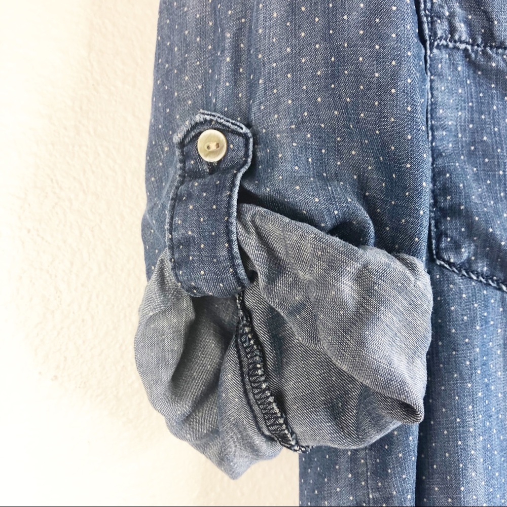Cloth & Stone Denim Polkadot Button Down casual Size Small Pullover Collar Neck - Picture 6 of 8